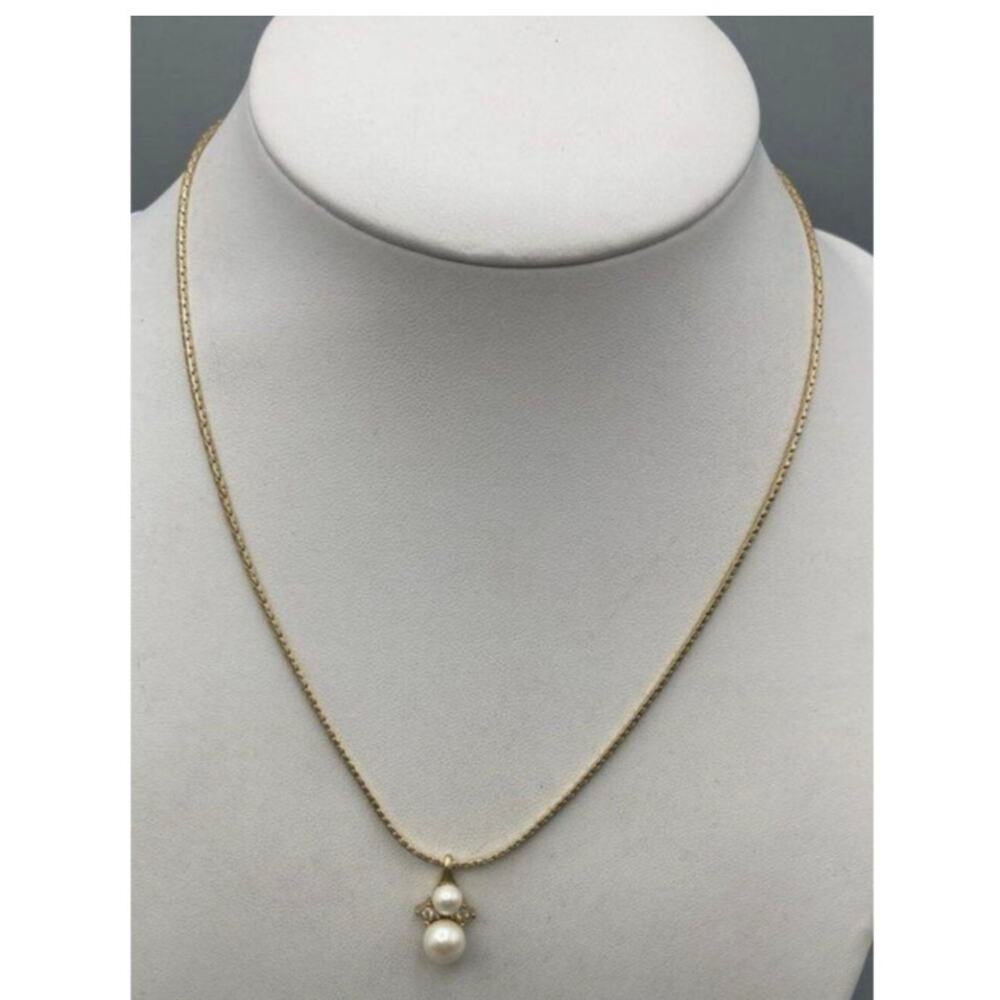 Christian Dior Vintage Gold-tone Faux Pearl and Rhinestone Pendant Necklace